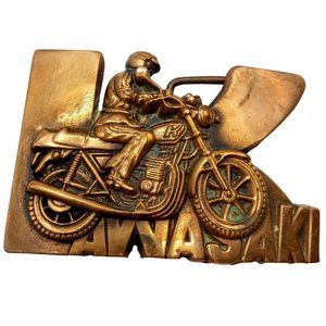 Kawasaki Belt Buckle Vintage Motorcycle Bike Rider 1970s Collectible